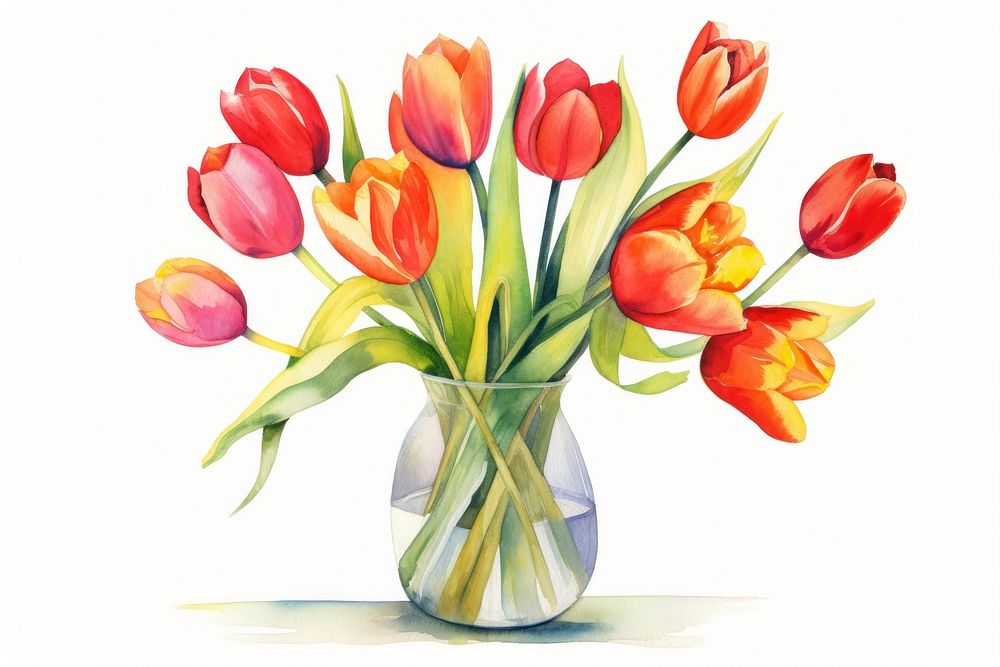 Tulip vase painting flower. AI generated Image by rawpixel.