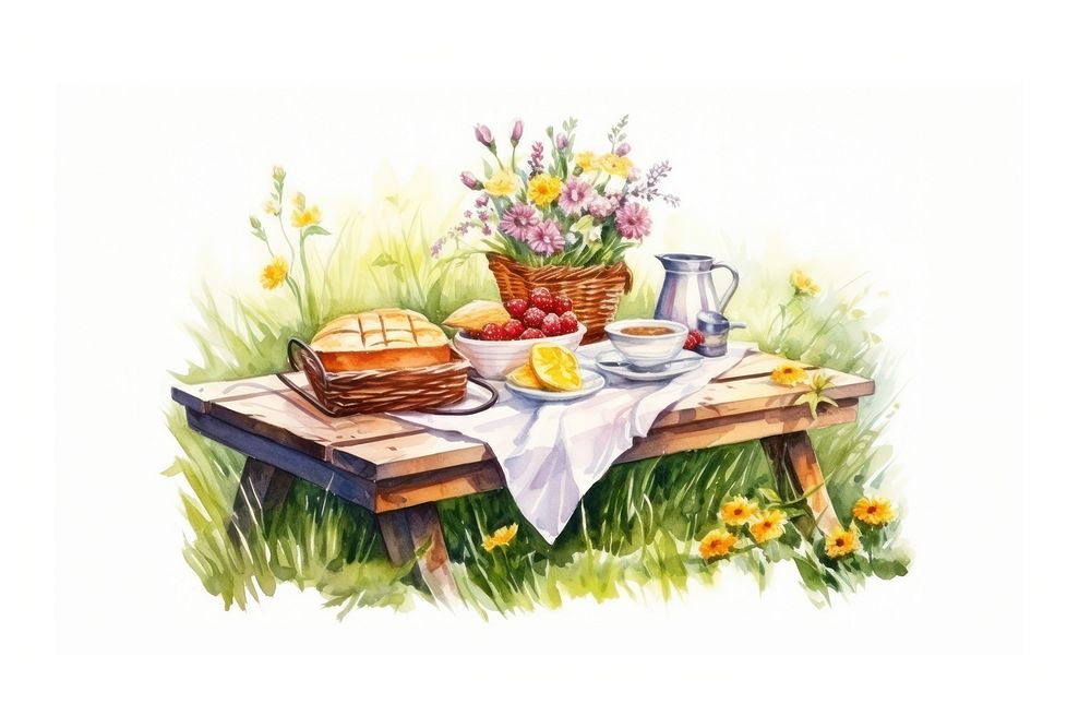 Picnic table plate food. AI generated Image by rawpixel.
