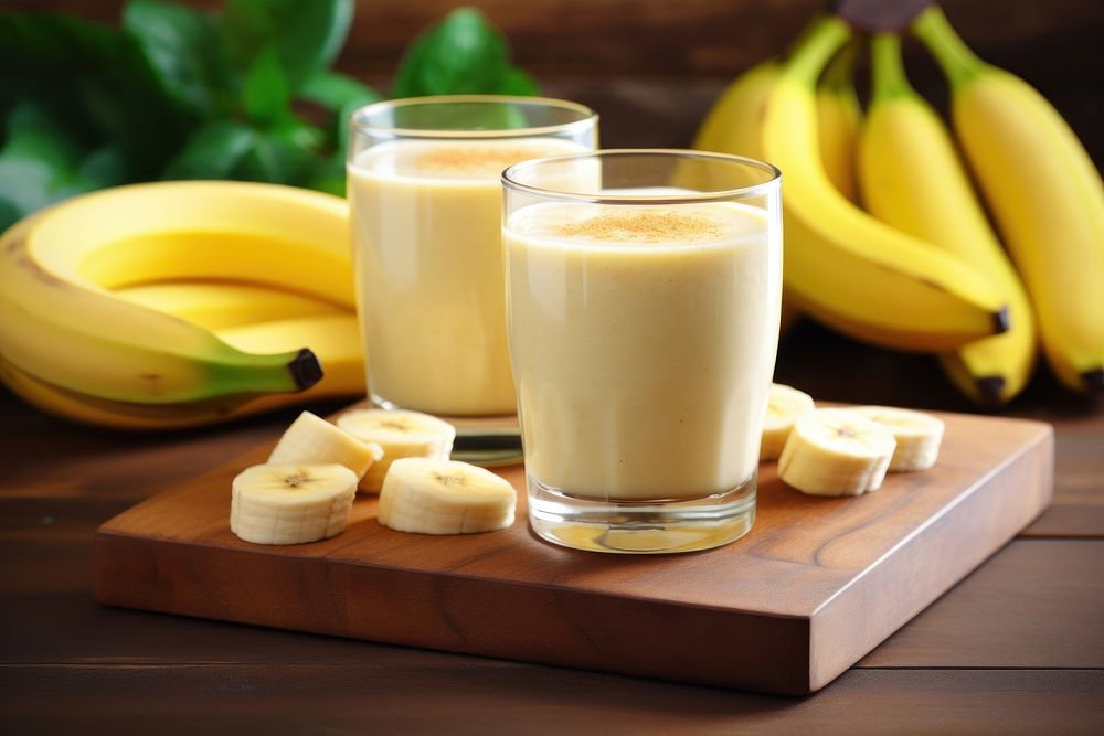 Smoothie banana drink table. 