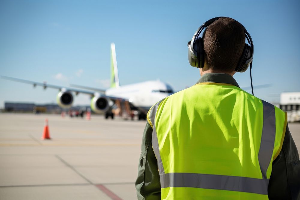 Headphones airplane airport aircraft. AI generated Image by rawpixel.