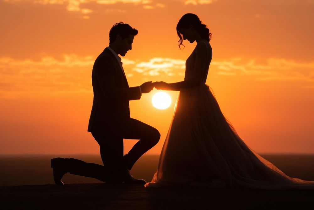 Wedding romantic sunset adult. AI generated Image by rawpixel.