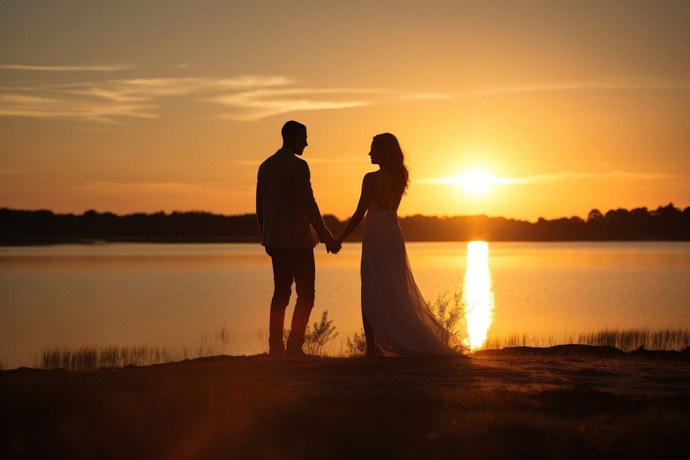 Wedding sunset adult bride. 