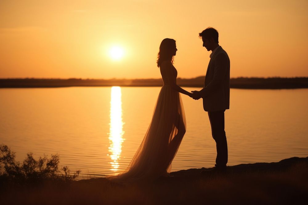 Wedding sunset adult bride. AI generated Image by rawpixel.