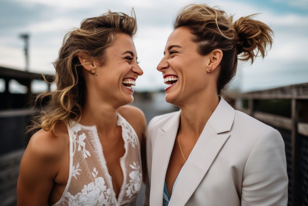 Laughing wedding adult smile. AI generated Image by rawpixel.