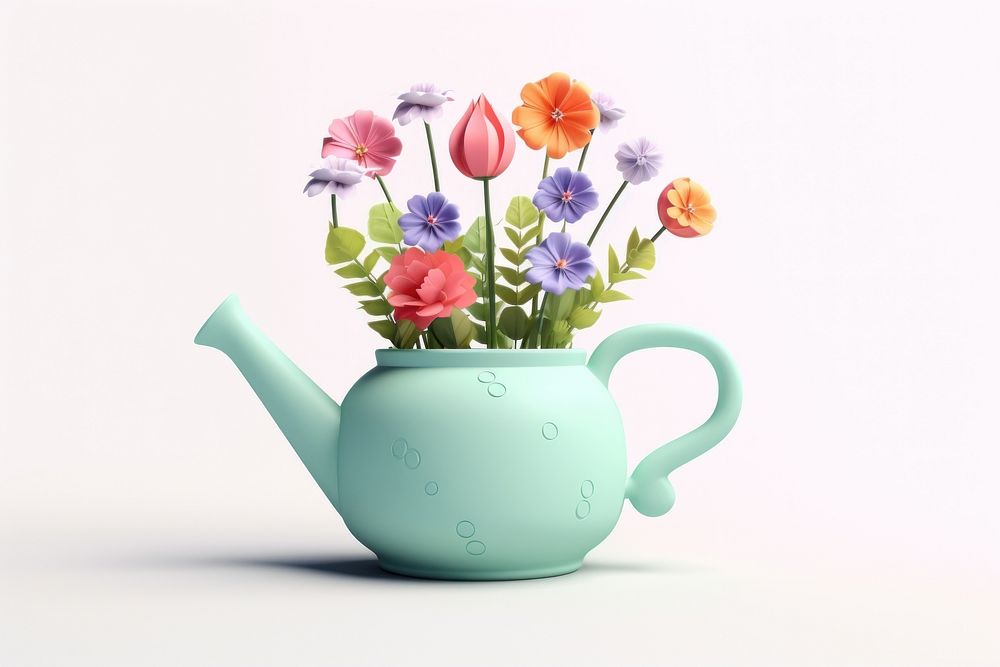 Flower teapot plant vase. AI generated Image by rawpixel.