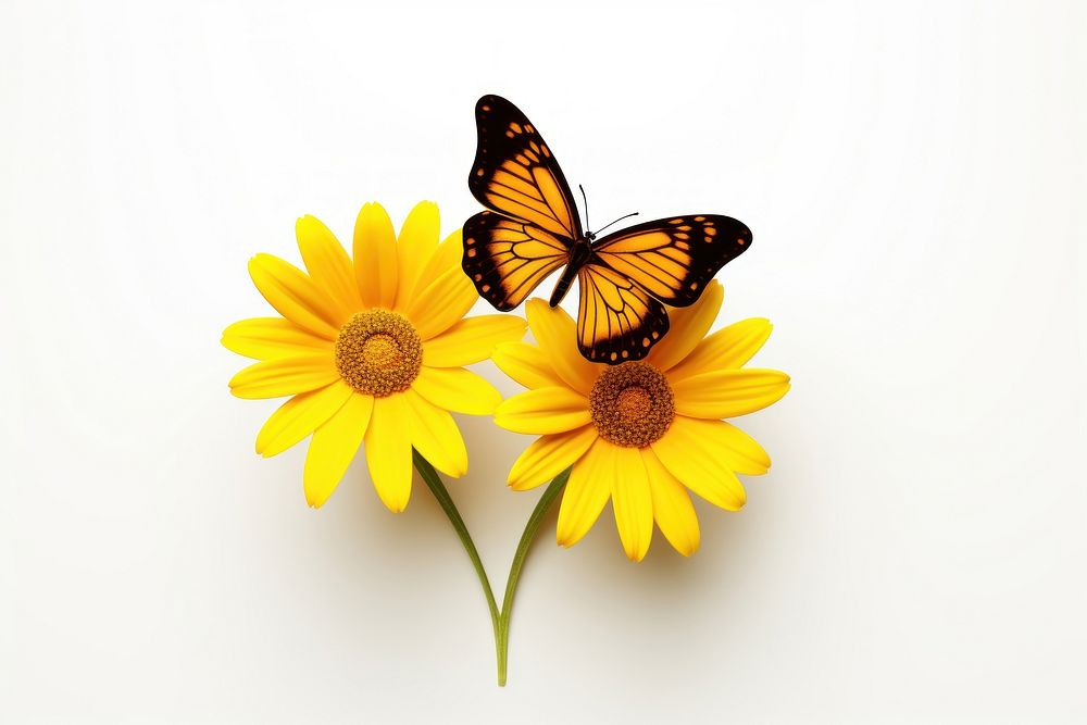 Butterfly flower sunflower insect. AI generated Image by rawpixel.