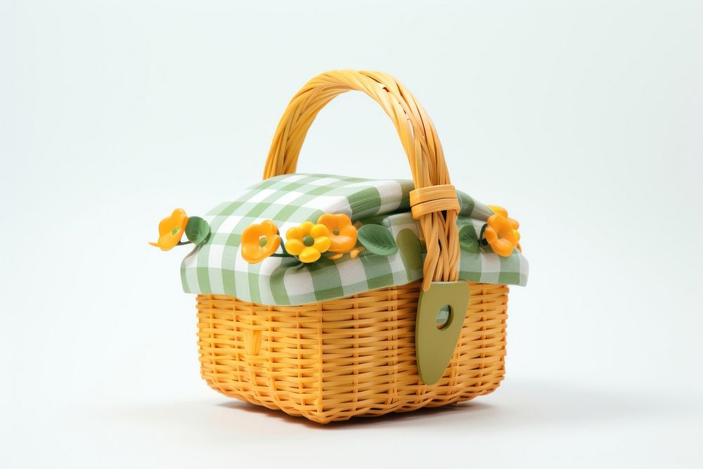 Basket picnic white background picnic basket. AI generated Image by rawpixel.
