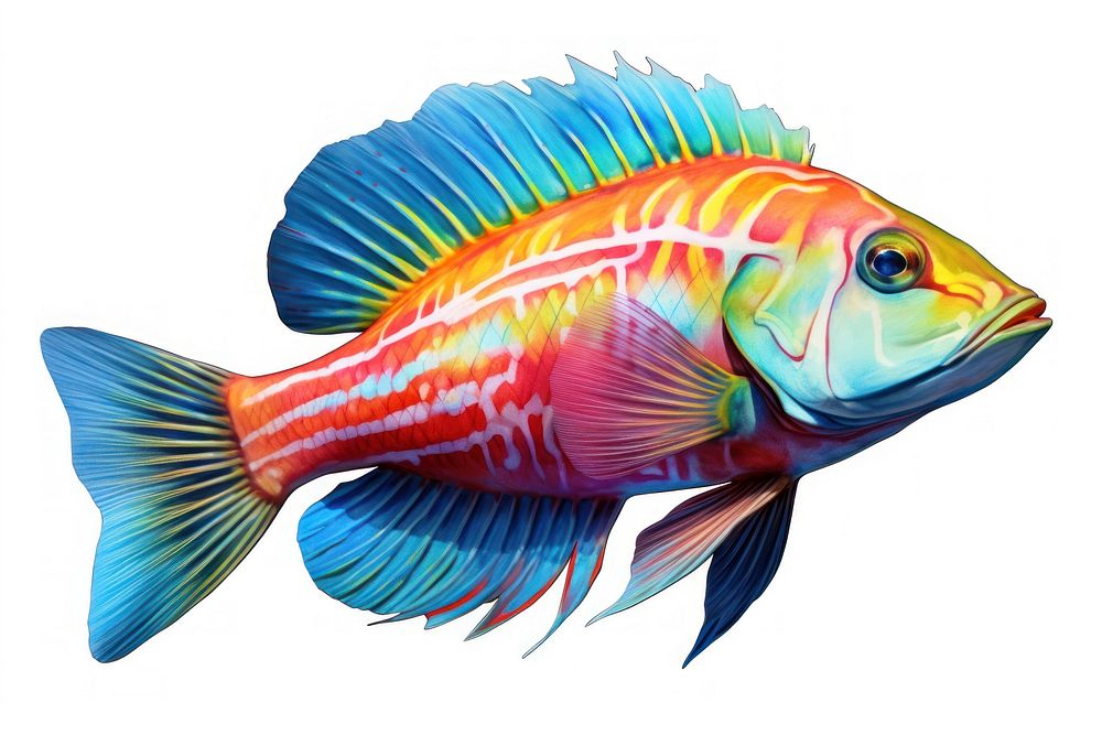 Animal fish white background pomacanthidae. AI generated Image by rawpixel.