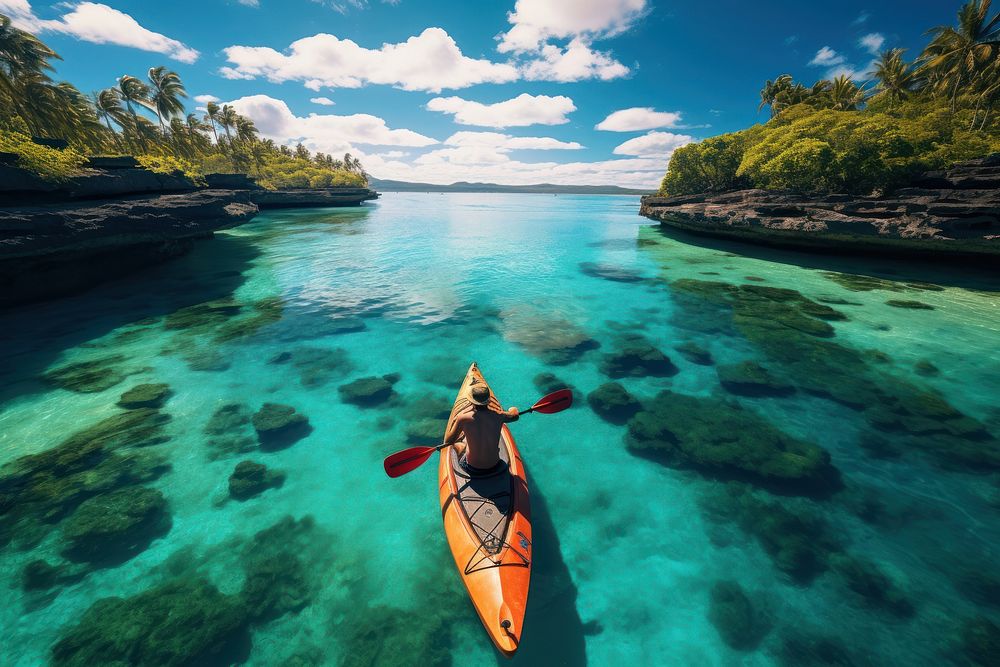 Kayaking canoeing vehicle island. AI generated Image by rawpixel.