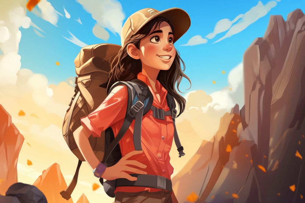 Cartoon anime backpacking landscape. AI generated Image by rawpixel.