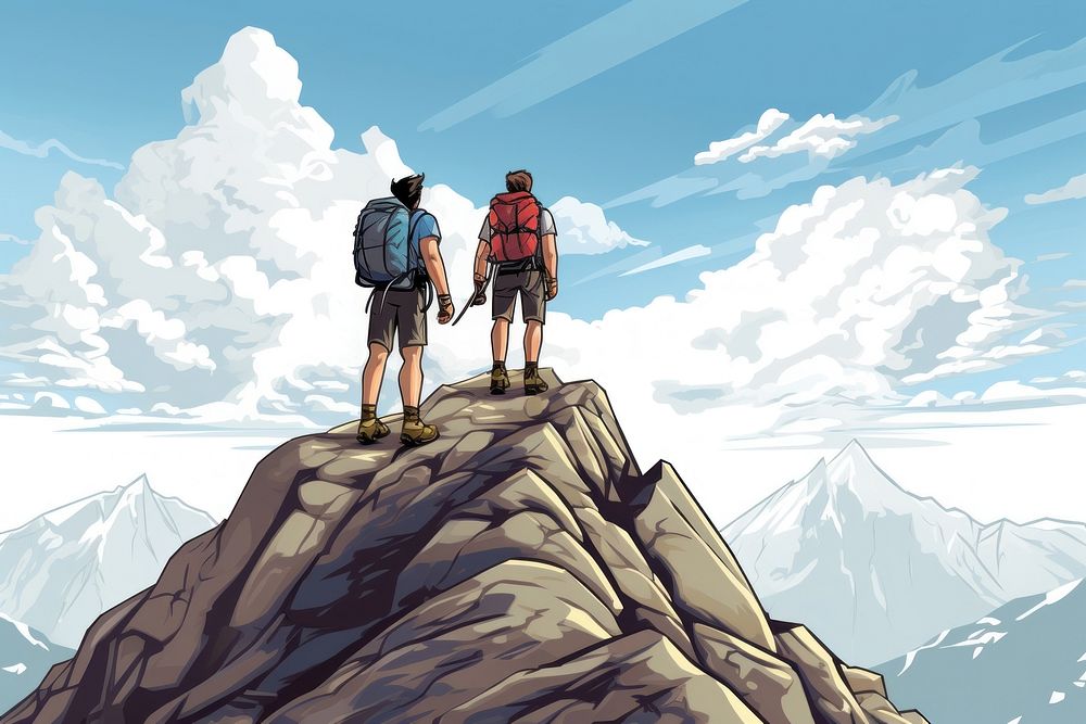Mountain backpacking adventure climbing. AI generated Image by rawpixel.
