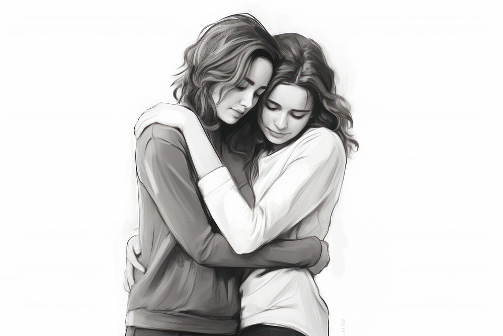 Hugging drawing sketch adult. AI generated Image by rawpixel.