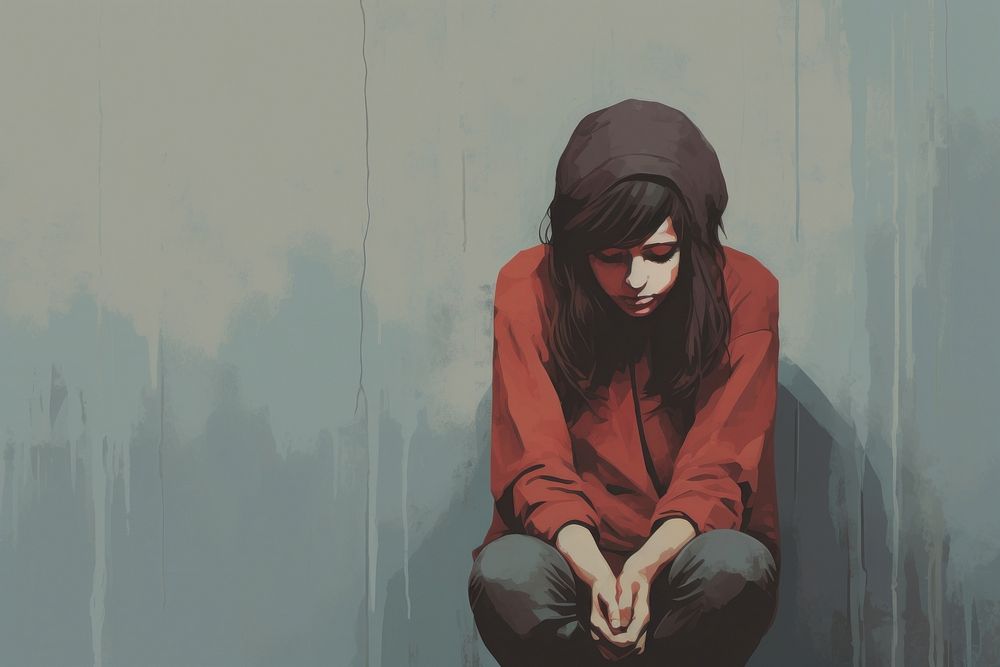 Painting person disappointment contemplation. AI generated Image by rawpixel.