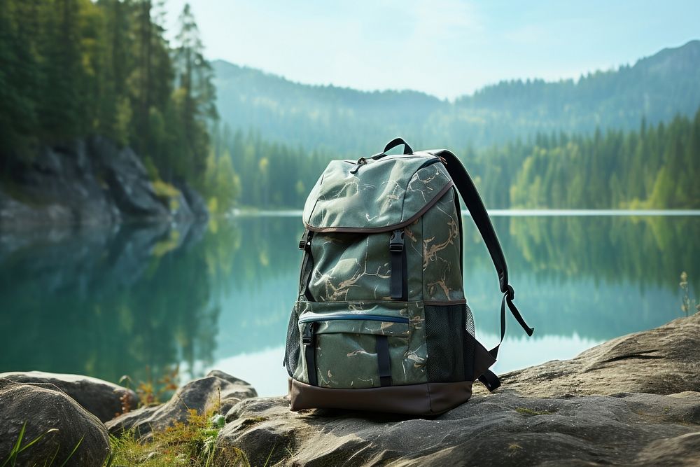 Backpack nature tranquility exploration. AI generated Image by rawpixel.