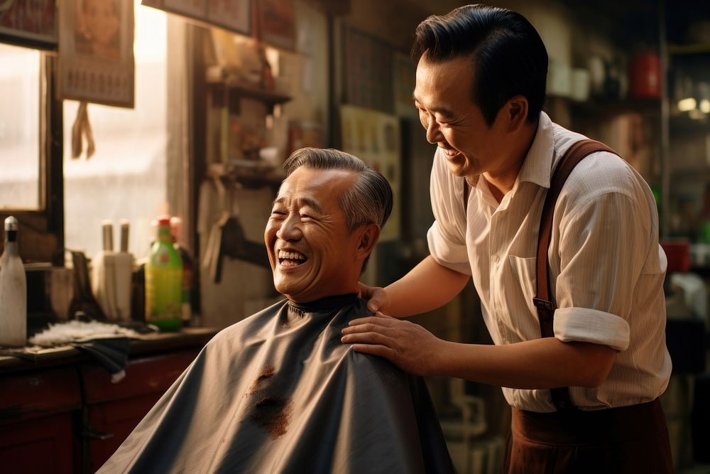Barbershop adult togetherness hairdresser. AI generated Image by rawpixel.