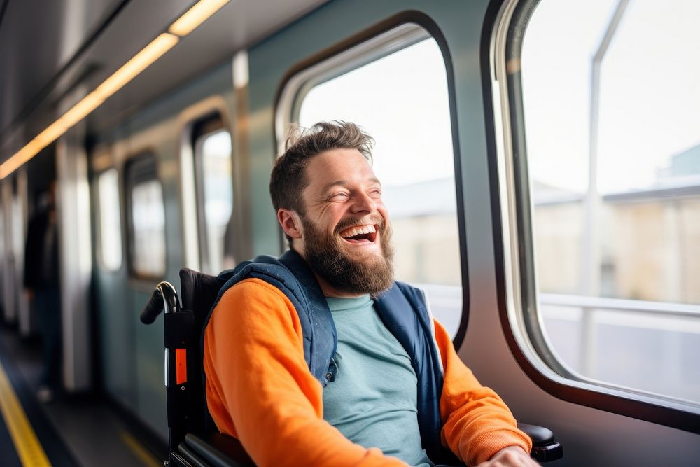 Train adult smile happy. 