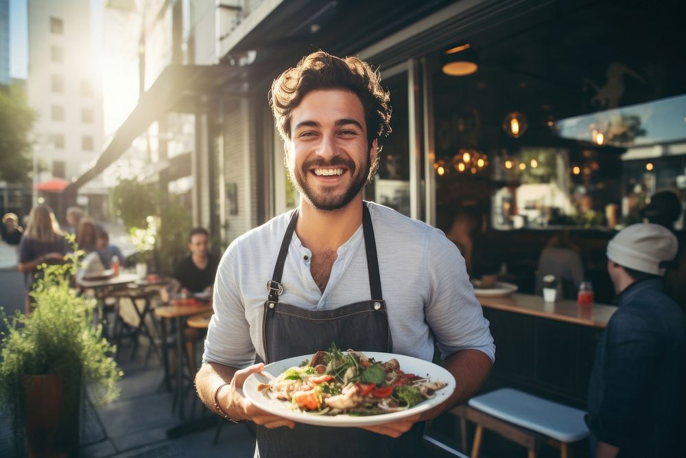 Cheerful holding waiter adult. AI generated Image by rawpixel.