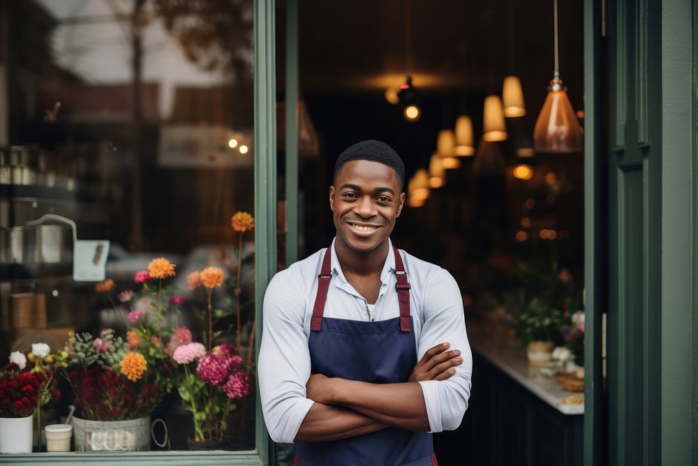 Cheerful standing smiling waiter. AI generated Image by rawpixel.