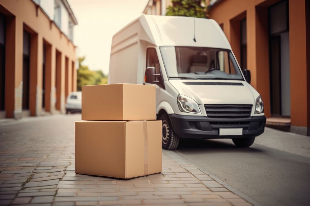 Cardboard box vehicle van. 