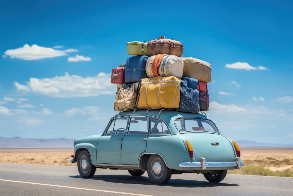 Luggage car vacation carrying. AI generated Image by rawpixel.