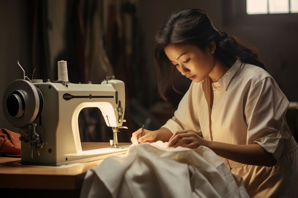Sewing machine adult women. AI generated Image by rawpixel.