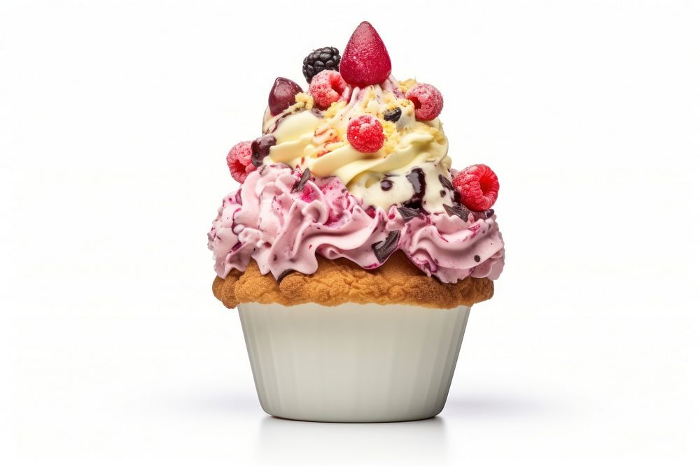 Cream raspberry dessert cupcake. 