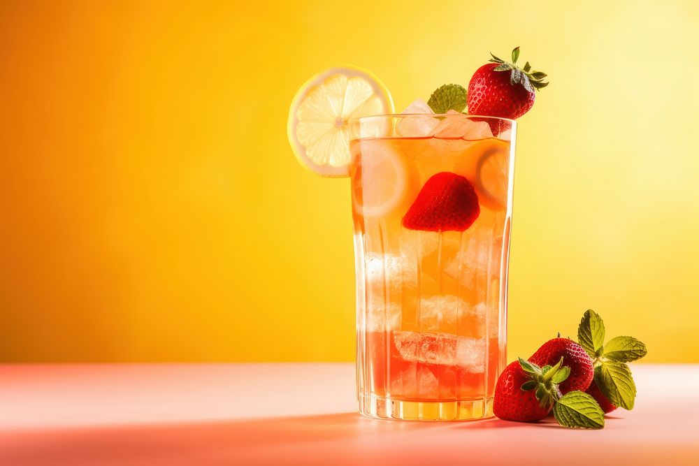 Strawberry cocktail lemonade yellow. AI generated Image by rawpixel.