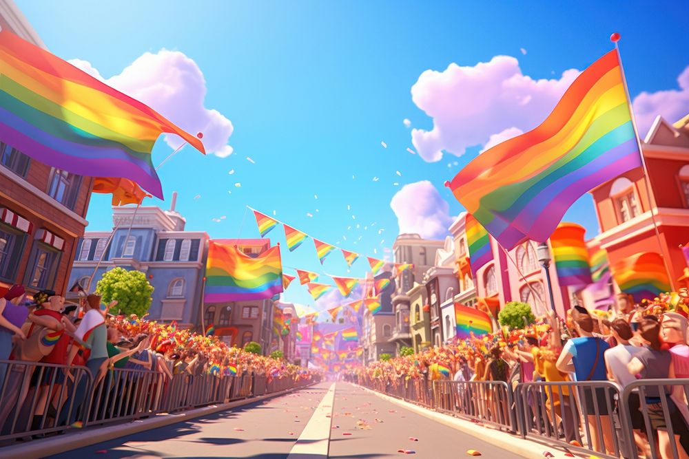 Rainbow parade street flag. AI generated Image by rawpixel.