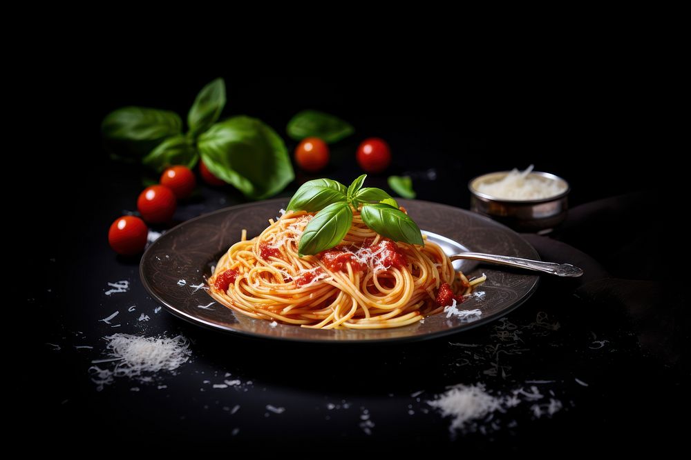 Spaghetti pasta plate tomato. AI generated Image by rawpixel.