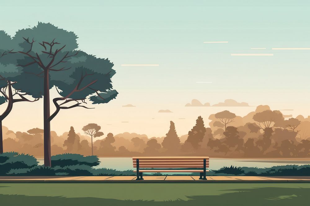 Landscape outdoors nature bench. AI generated Image by rawpixel.