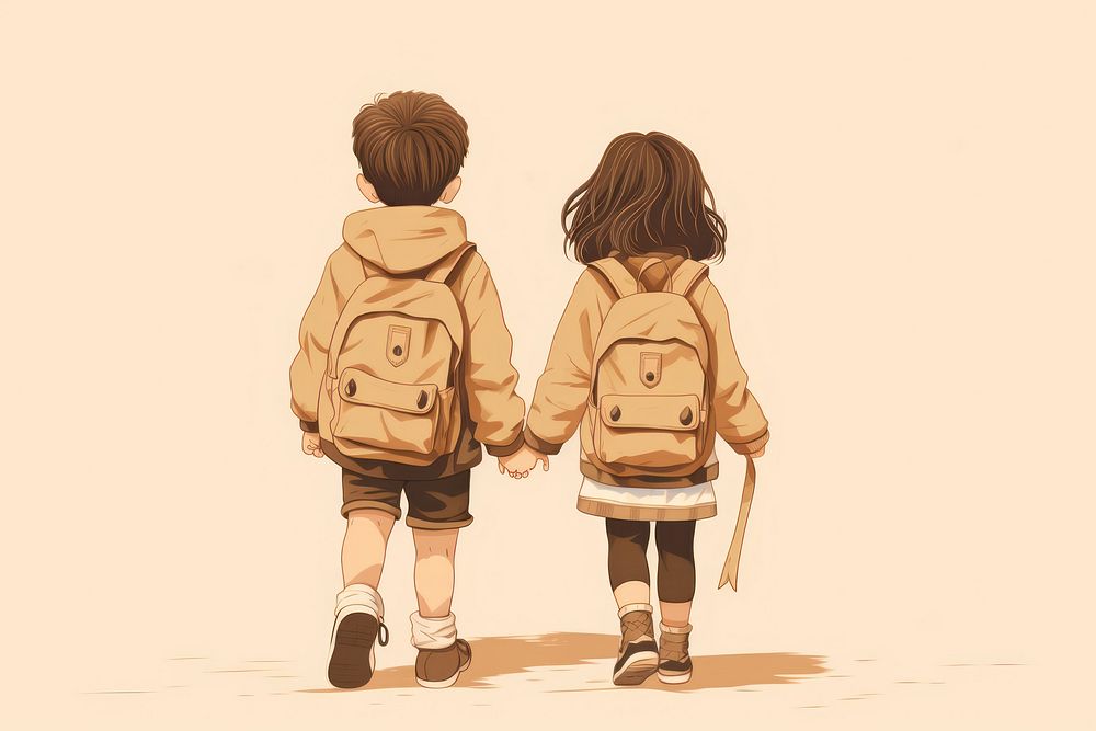 Walking drawing kid togetherness. AI generated Image by rawpixel.