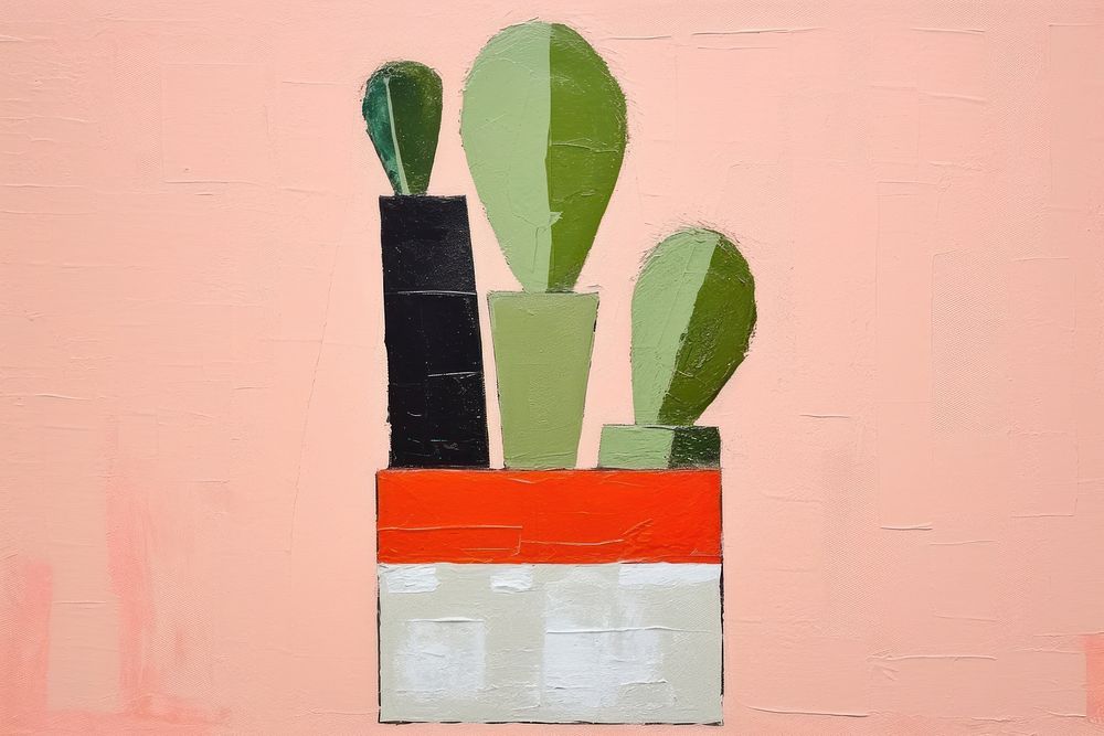 Art painting cactus houseplant.