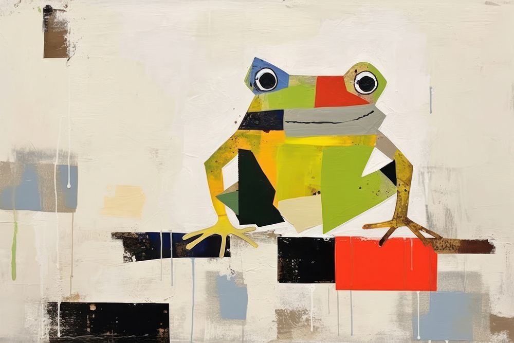 Art painting collage frog. AI generated Image by rawpixel.
