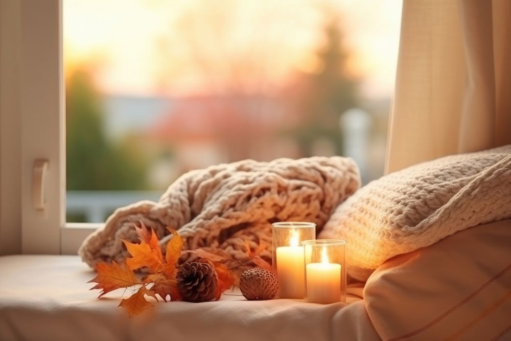 Candle window windowsill blanket. AI generated Image by rawpixel.