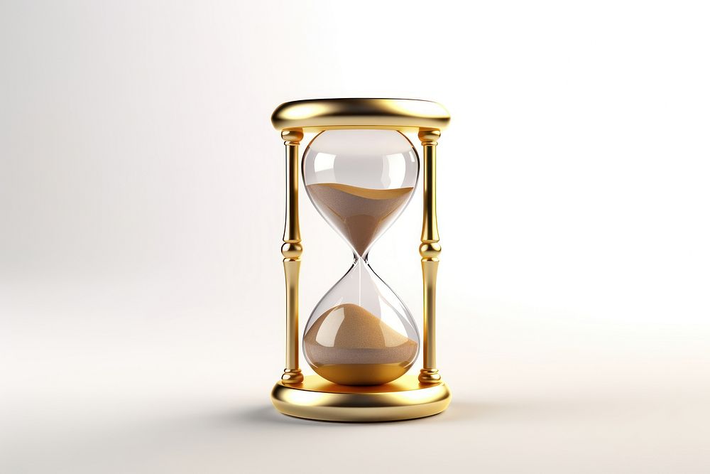 Hourglass time clock hourglass gold white background. 