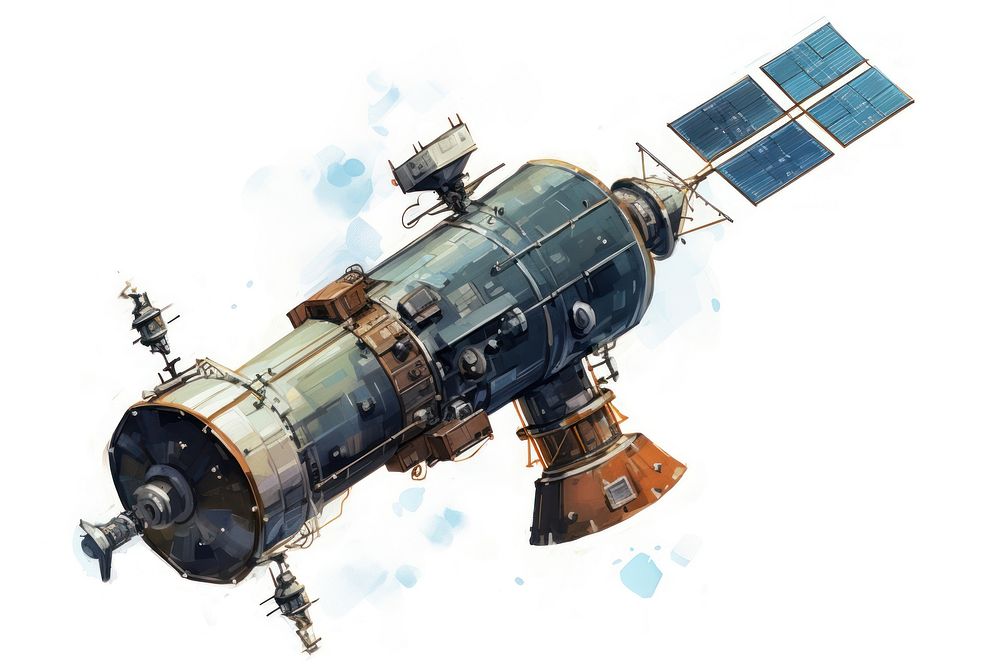 Satellite vehicle space white background. AI generated Image by rawpixel.