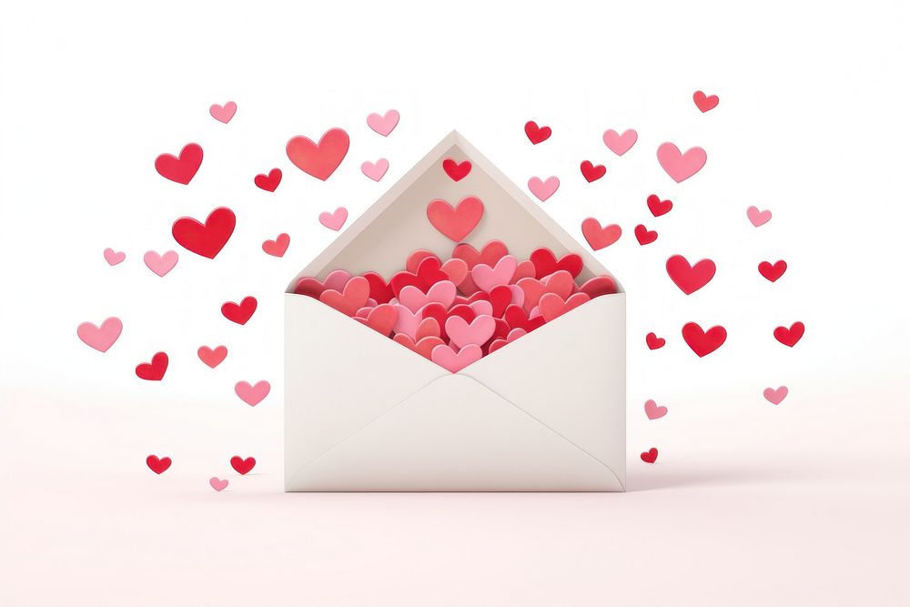 Envelope heart paper white background. 