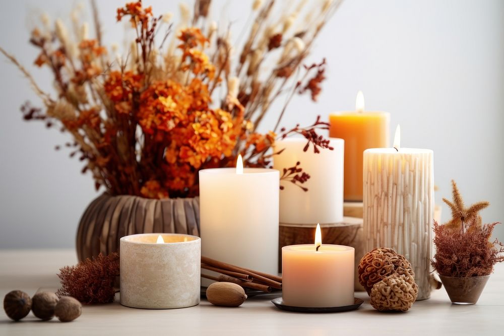 Candle burning table arrangement. 