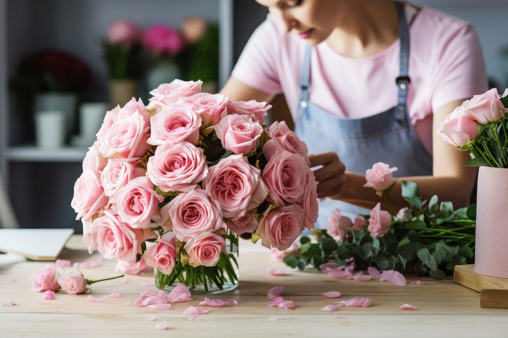 Rose flower plant table. AI generated Image by rawpixel.