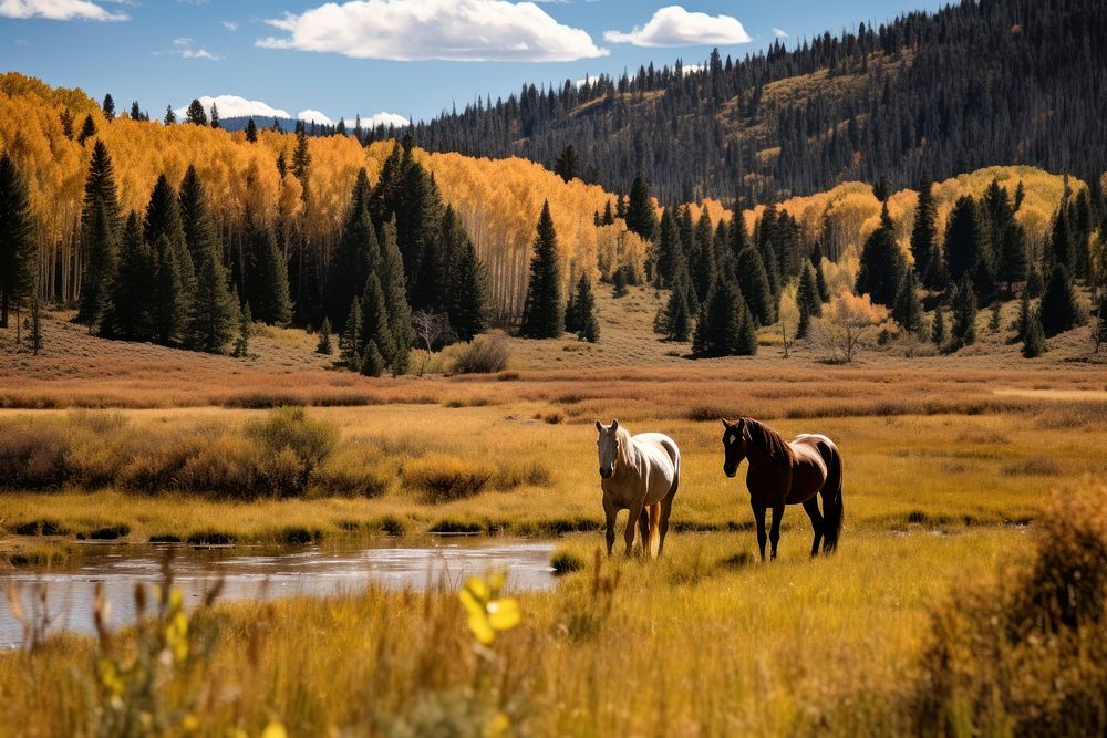 Horse wilderness landscape grassland. 