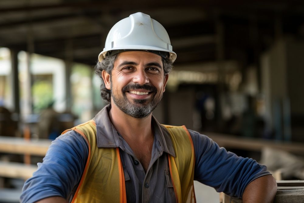 Working smiling hardhat helmet. AI generated Image by rawpixel.