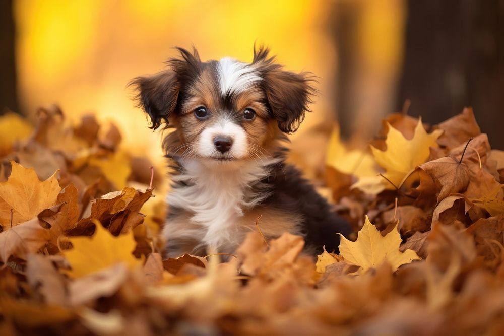 Puppy animal mammal autumn. AI generated Image by rawpixel.