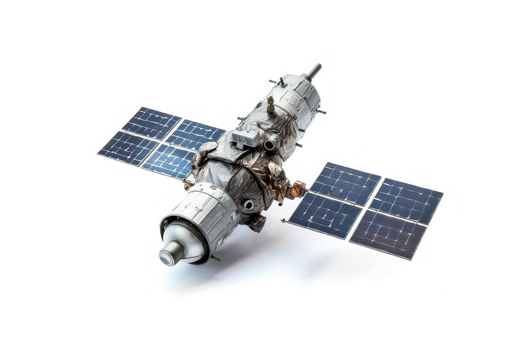 Satellite space white background spacecraft. AI generated Image by rawpixel.