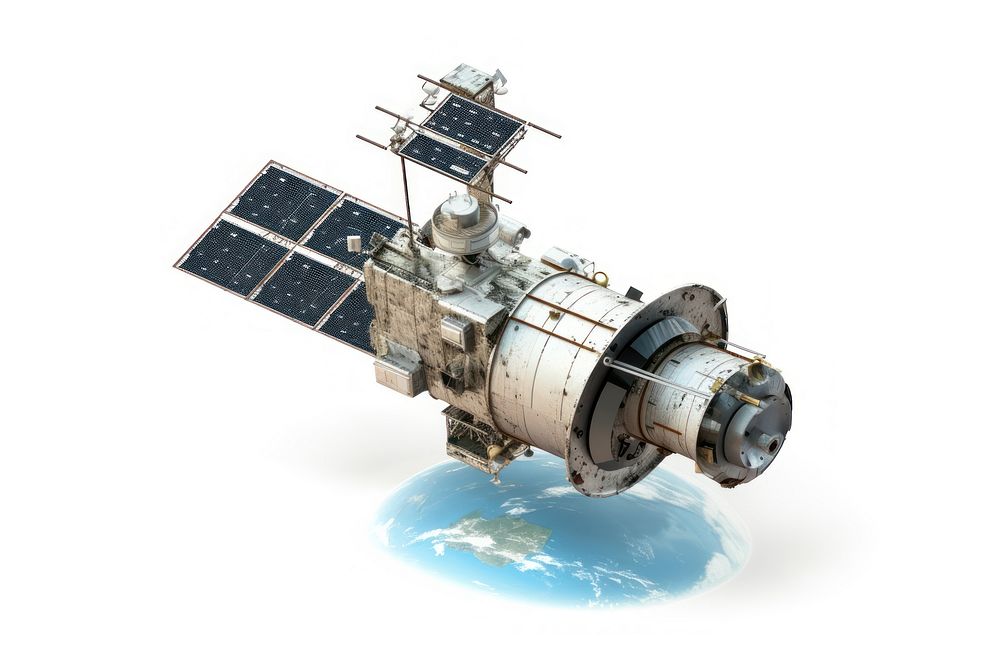 Satellite space white background spacecraft. AI generated Image by rawpixel.