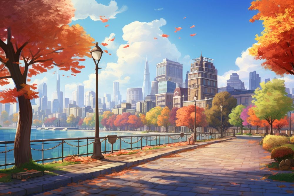 Autumn city architecture cityscape. 