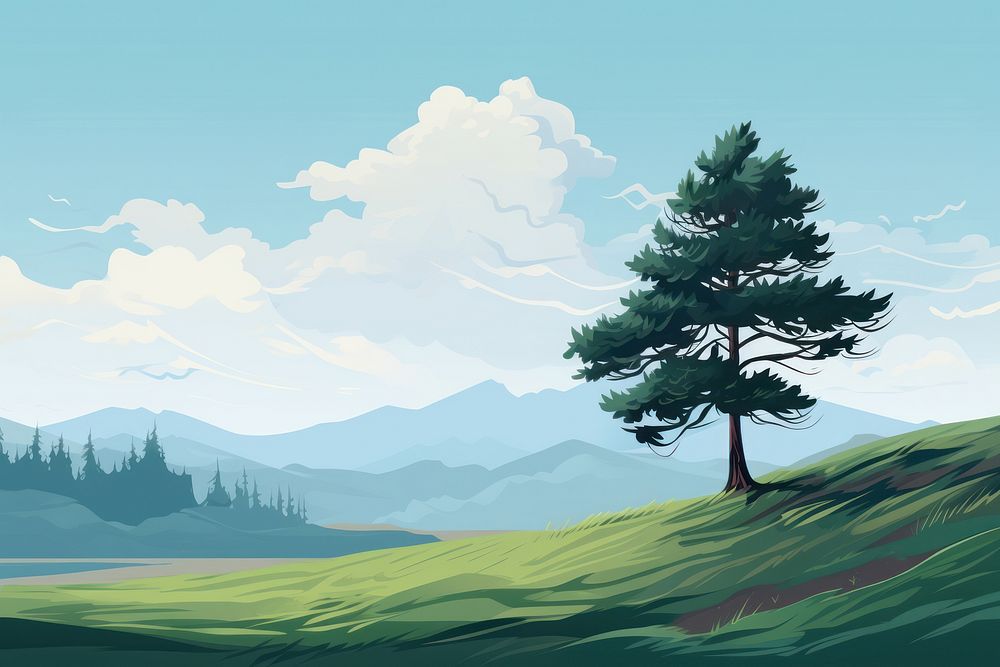 Landscape grassland tree outdoors. AI generated Image by rawpixel.