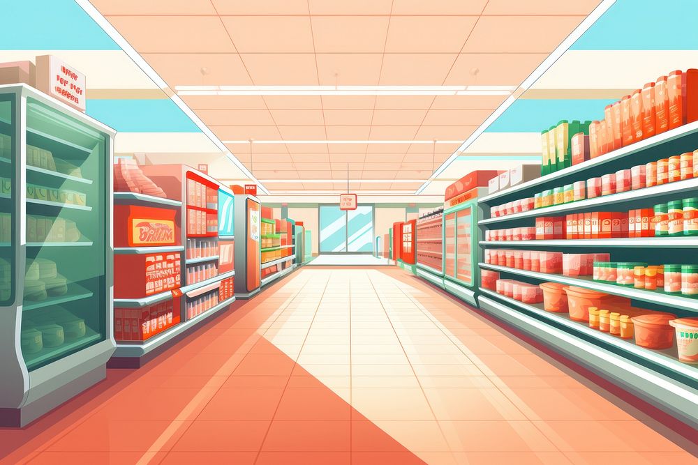 Supermarket aisle architecture refrigerator. AI generated Image by rawpixel.