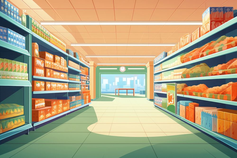 Supermarket aisle architecture consumerism. AI generated Image by rawpixel.
