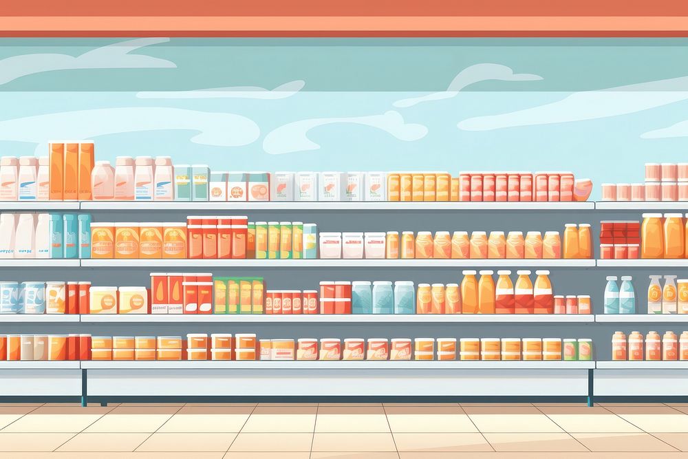 Supermarket shelf architecture arrangement. 