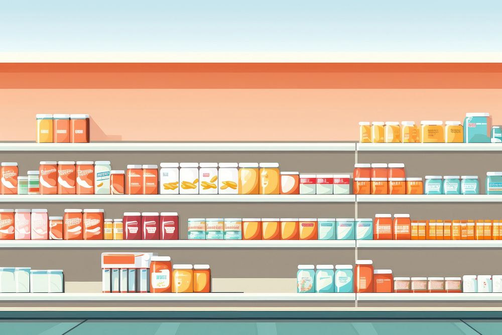 Shelf supermarket pharmacy arrangement. AI generated Image by rawpixel.